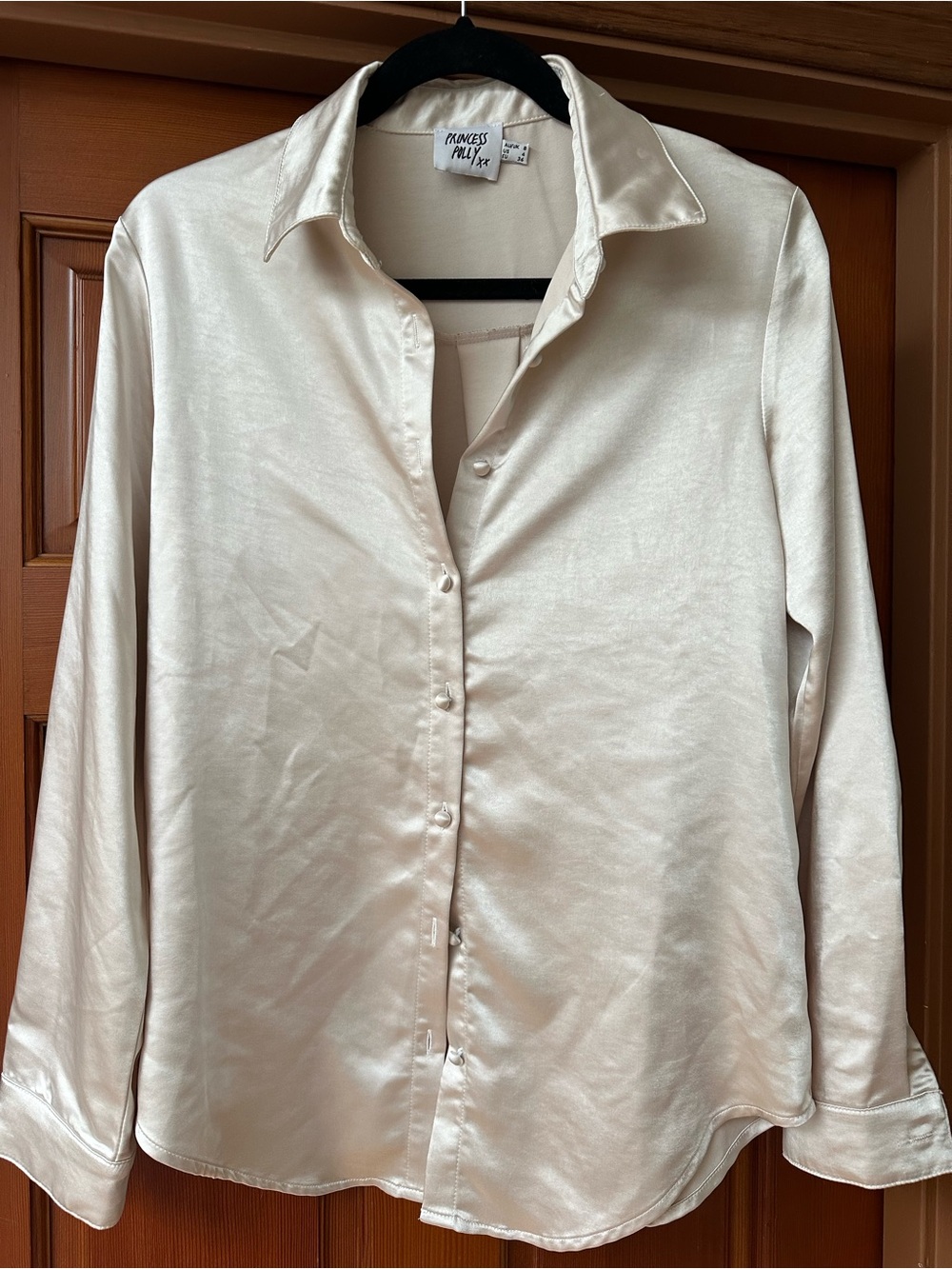 Princess Polly Cream Satin Button-Up Shirt